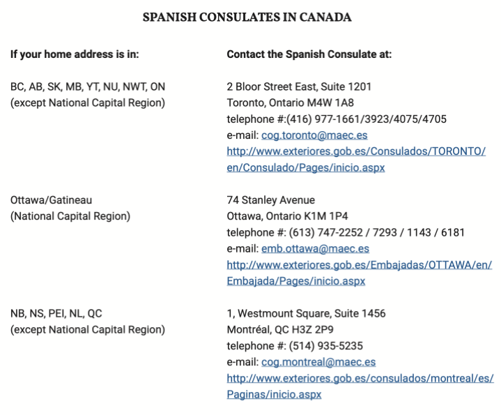 Spanish consulates in canada